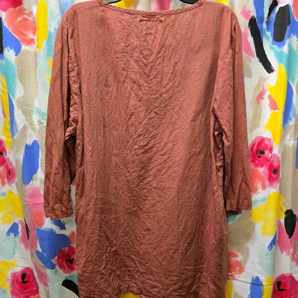 Flax 100% linen rust burnt orange shift mini dress tunic pockets 3/4 sleeve L - Picture 8 of 10